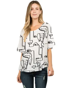 025- ET Lois Black and White Abstract Watch and Face Short Sleeve Top