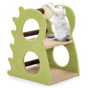 2-Tier Modern Cat Tree for Indoor Cats with Rotatable Sisal Scratching Ball-Green