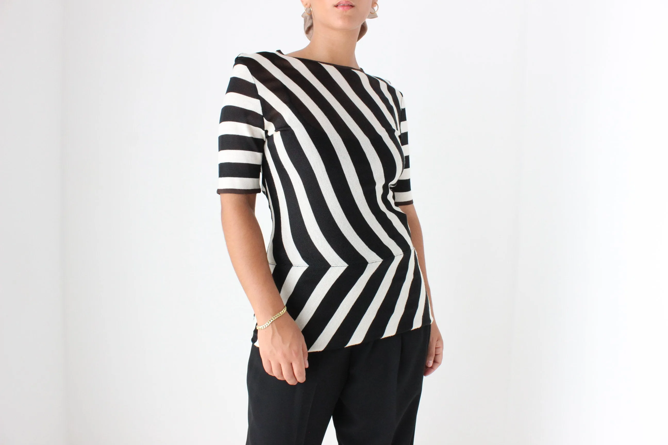 90s Gianfranco Ferre Italian Made Modernist Bold Striped Knit Top