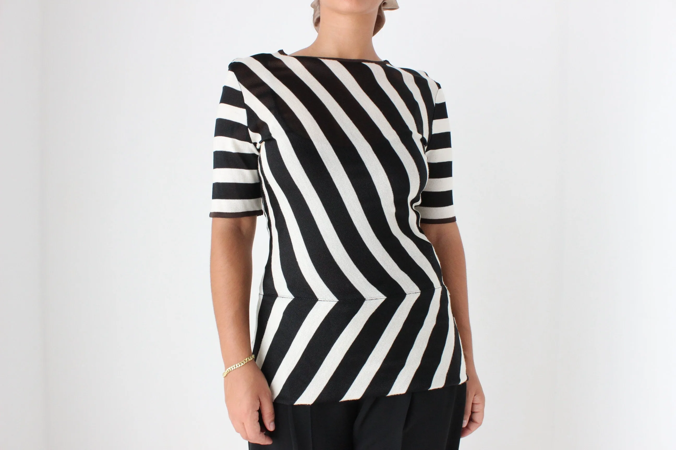 90s Gianfranco Ferre Italian Made Modernist Bold Striped Knit Top