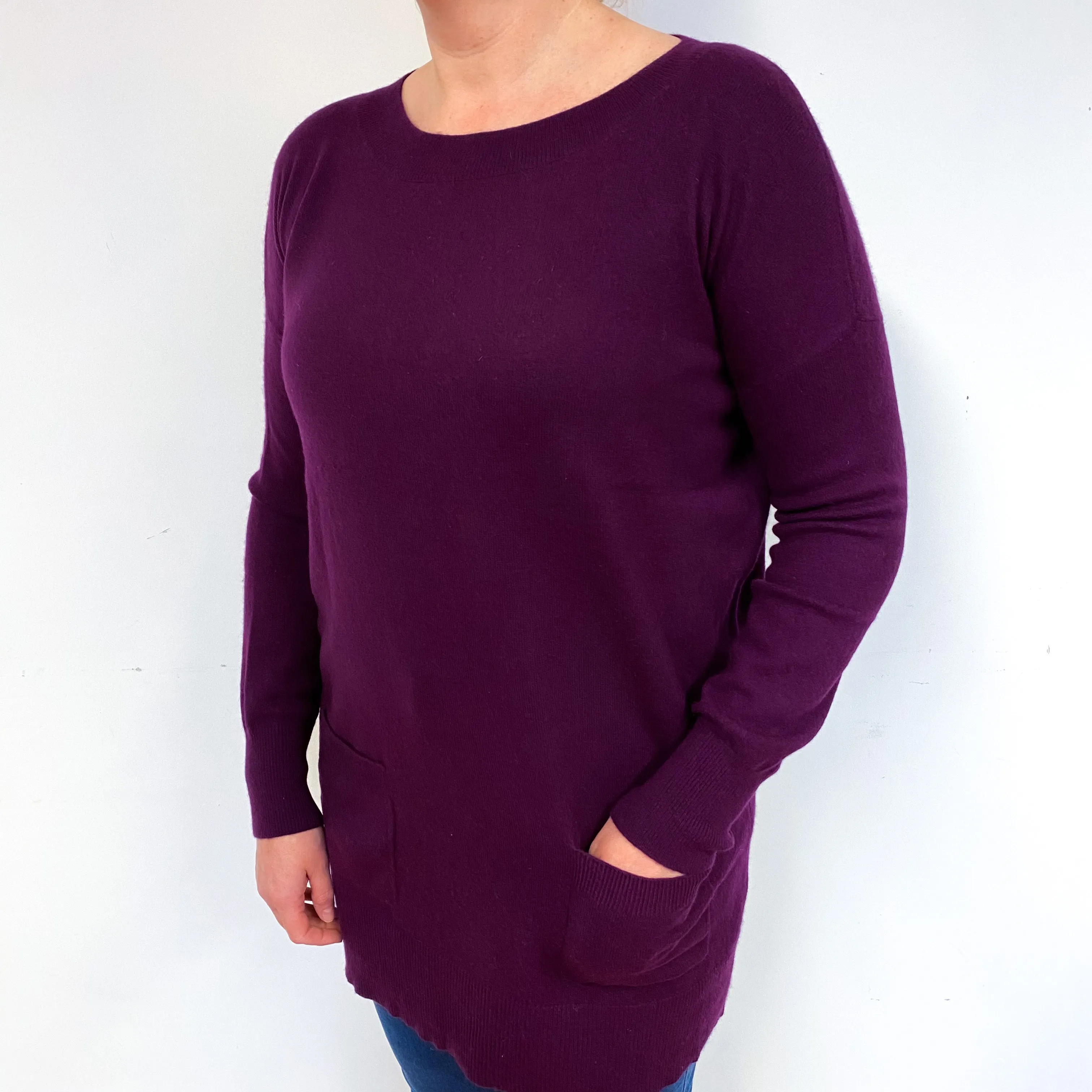 Aubergine Purple Cashmere Crew Neck Tunic Jumper Large