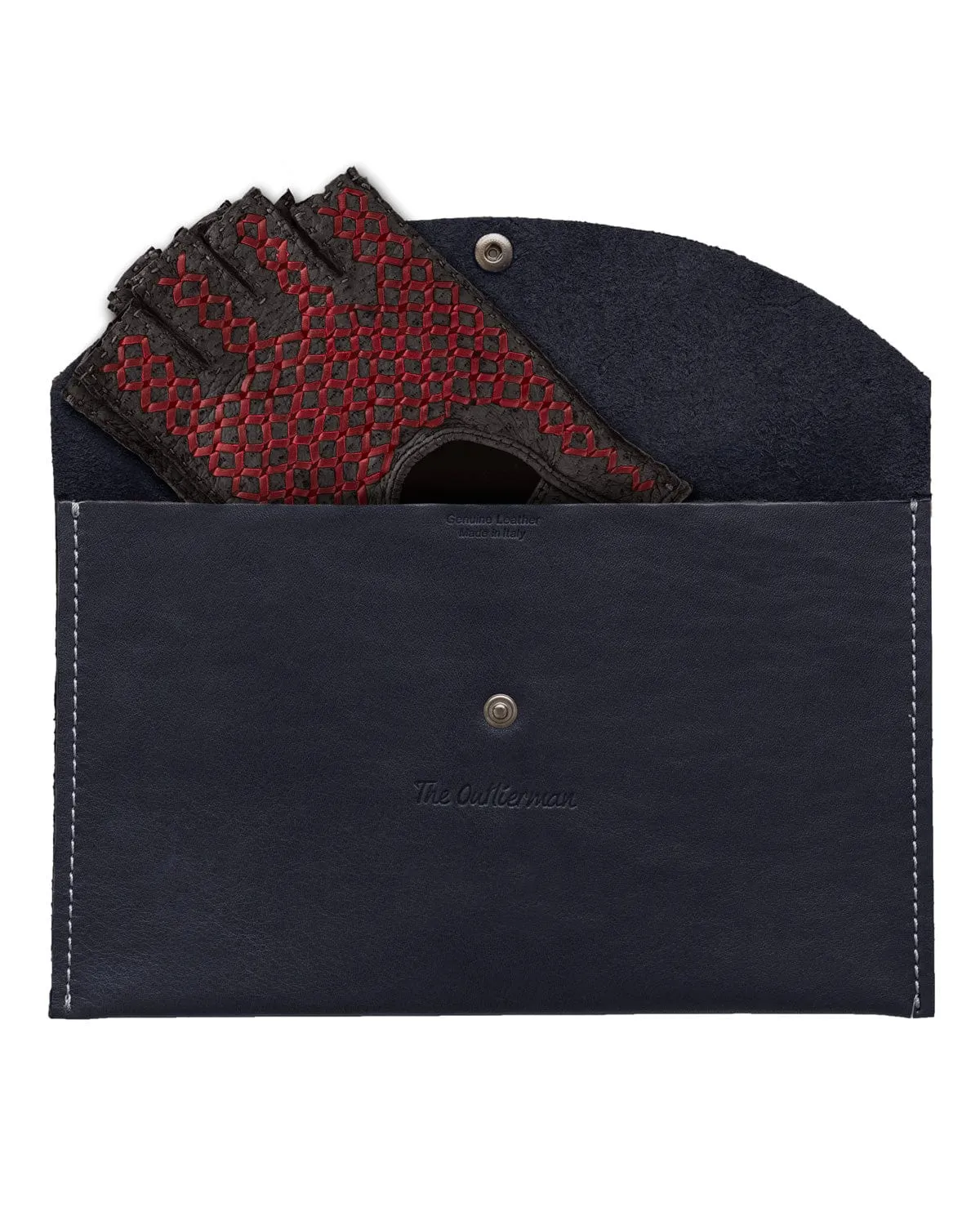 BESPOKE - Fingerless Peccary Leather Driving Gloves - Black/Red