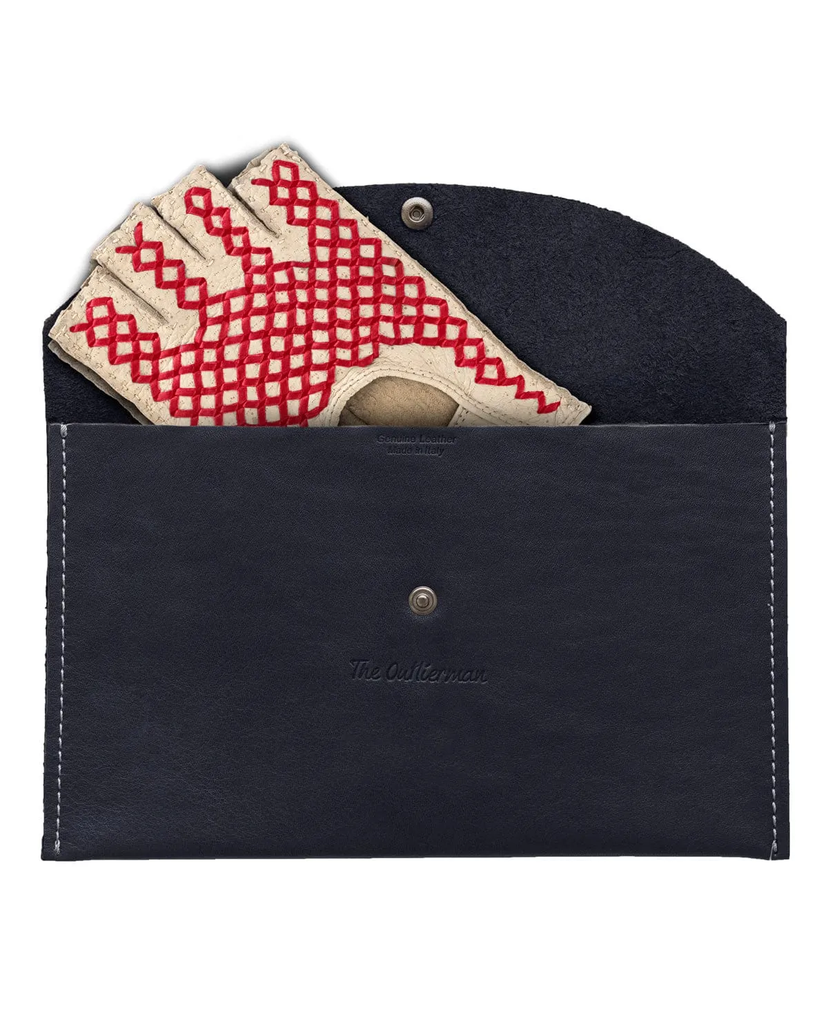 BESPOKE - Fingerless Peccary Leather Driving Gloves - Ivory/Red