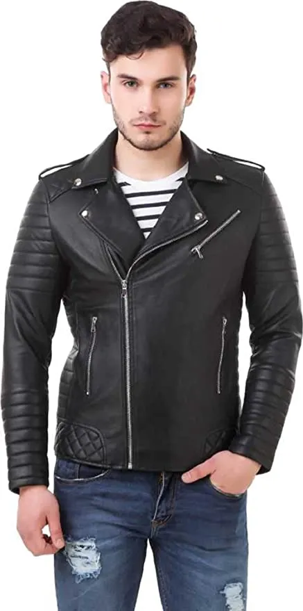 Black Biker Pu leather Jacket for Men