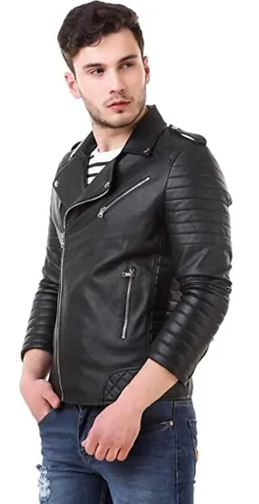 Black Biker Pu leather Jacket for Men