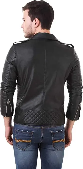 Black Biker Pu leather Jacket for Men