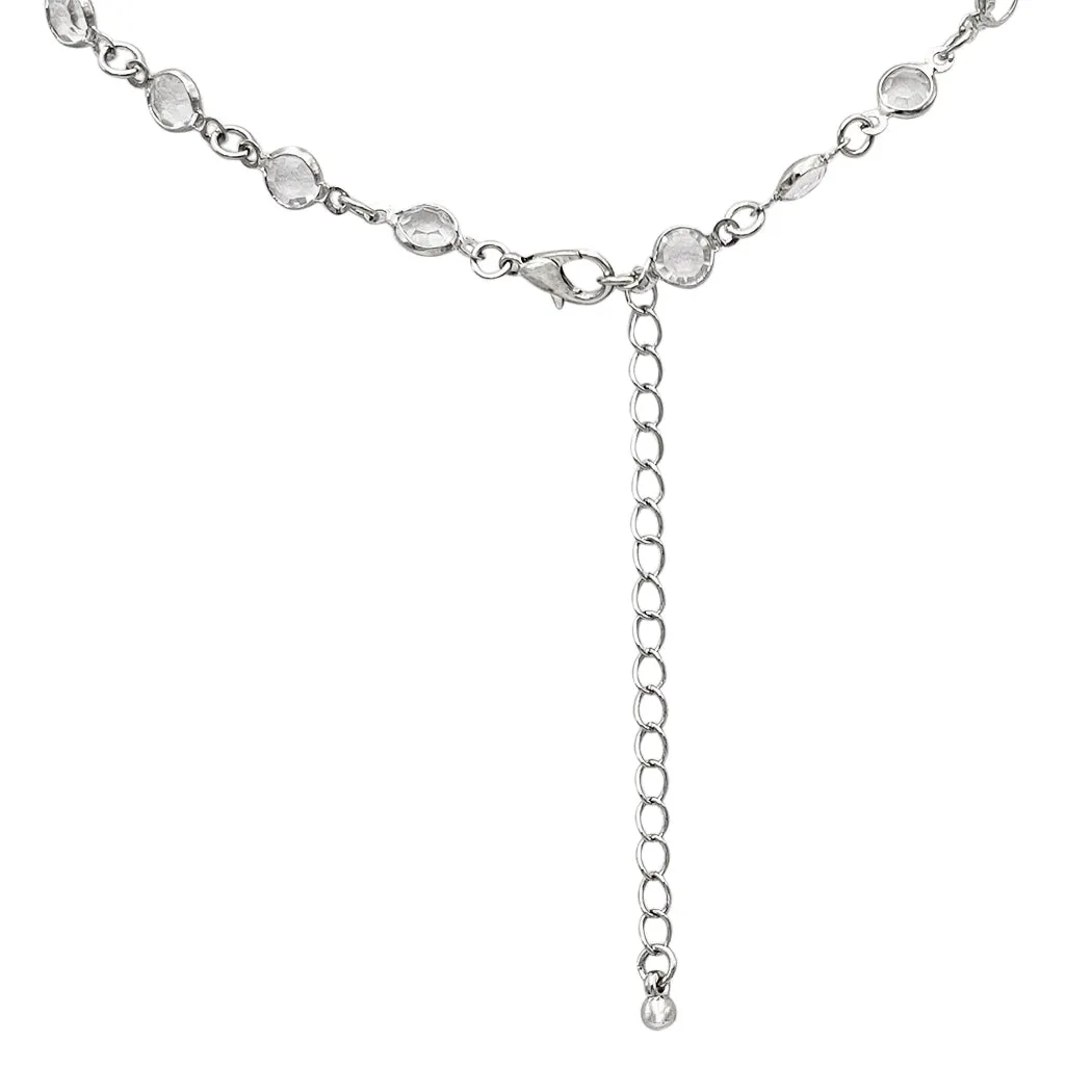 Crystal Link with Inspirational Religious Sideways Cross Necklace and Earrings Set, 36" 3" Extender (Clear Crystal Silver Tone)