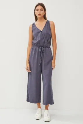 Dk.Slate Blue Tencel Wrap Drawstring Jumpsuit