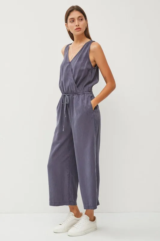 Dk.Slate Blue Tencel Wrap Drawstring Jumpsuit