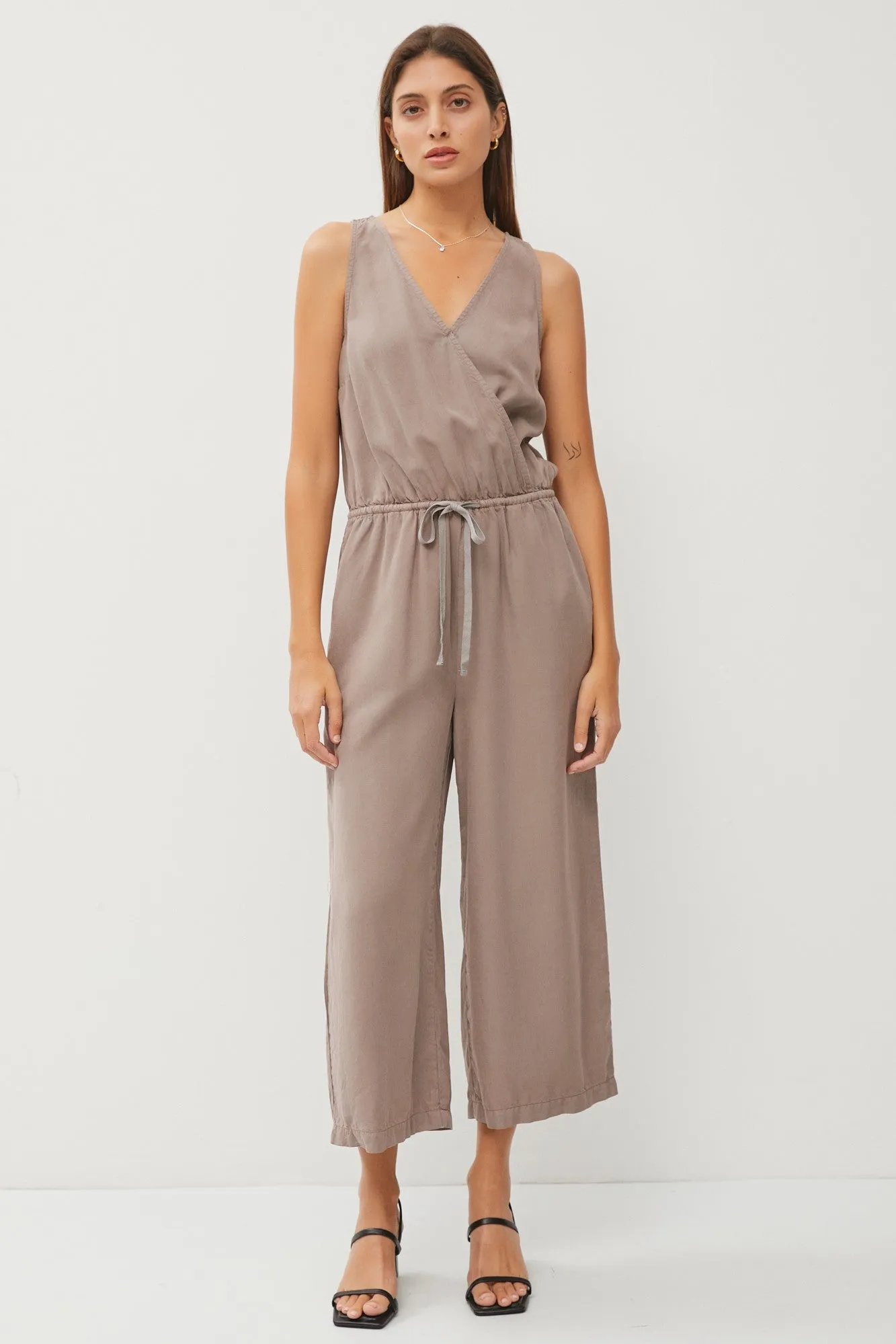 Earth Grey Tencel Wrap Drawstring Jumpsuit