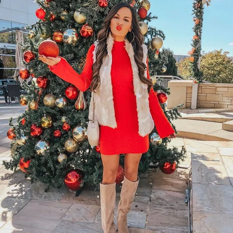 Express Red Mock Neck Sweater Dress- Size XS