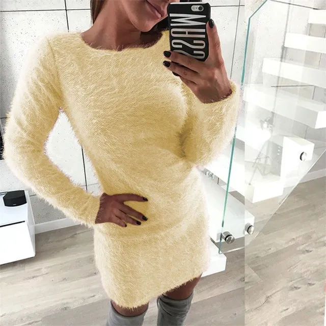 Fashion Winter Plush sweater Dress Women Party night Bodycon Christmas Black clothing Sexy Mini bandage knitted Dress For Female