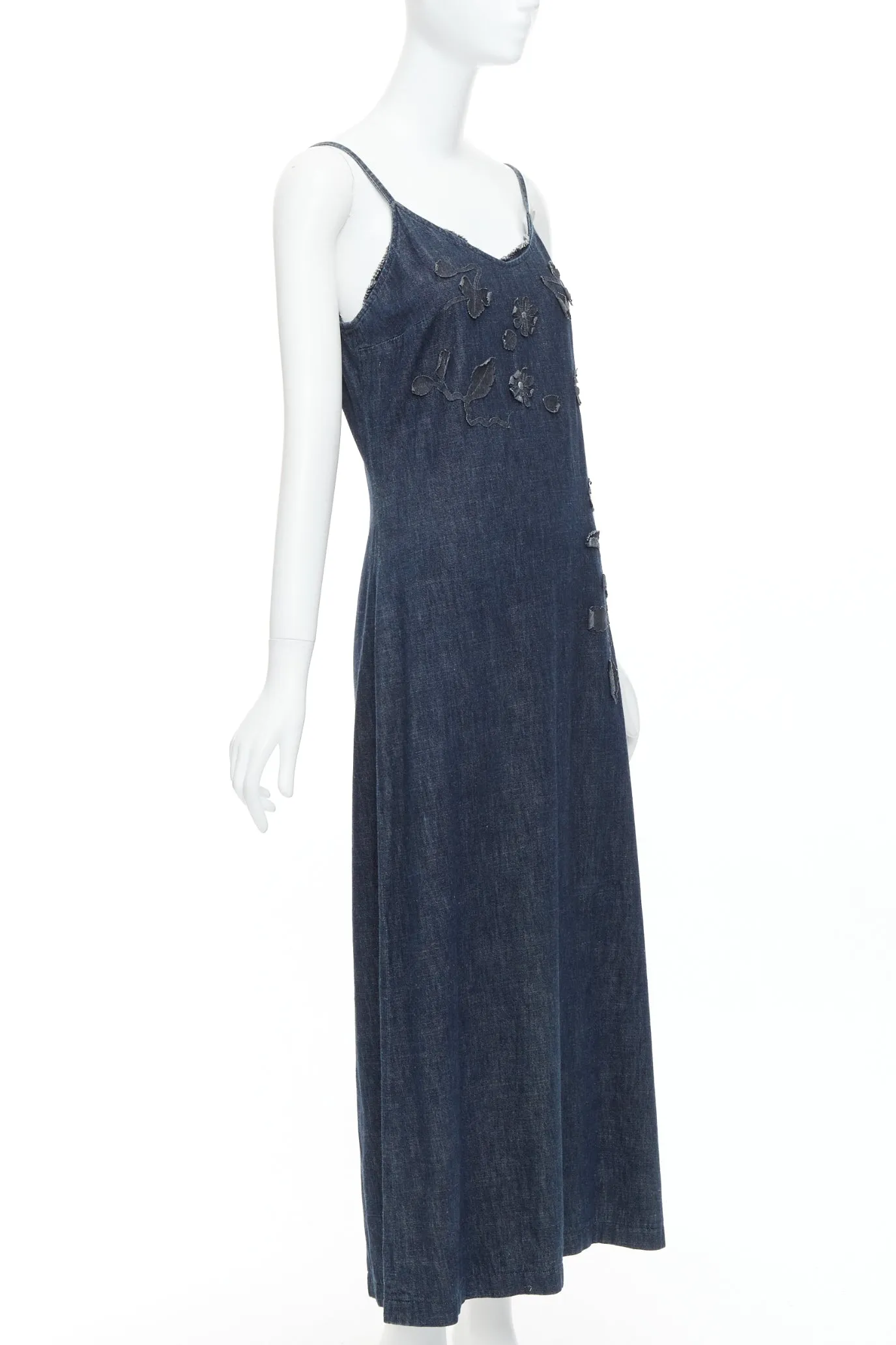 FENDI JEANS Vintage indigo  blue denim floral applique casual midi dress