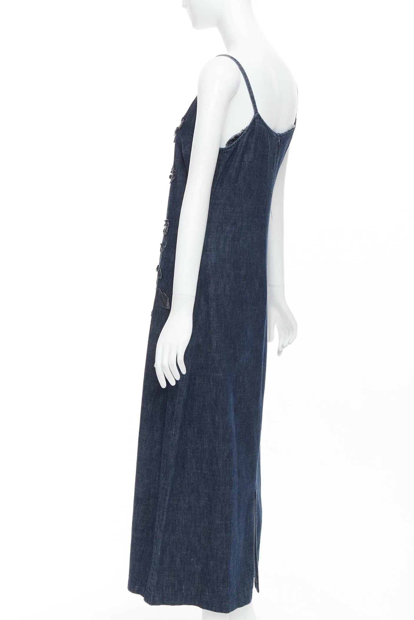FENDI JEANS Vintage indigo  blue denim floral applique casual midi dress