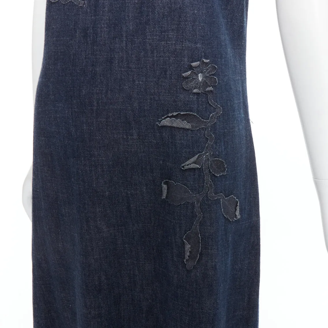 FENDI JEANS Vintage indigo  blue denim floral applique casual midi dress