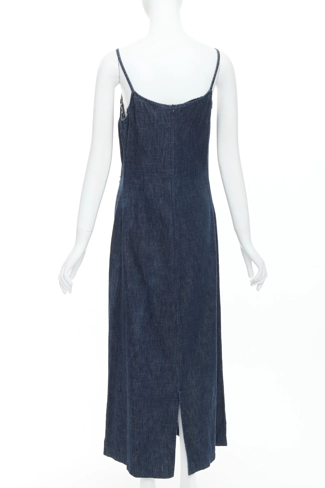 FENDI JEANS Vintage indigo  blue denim floral applique casual midi dress