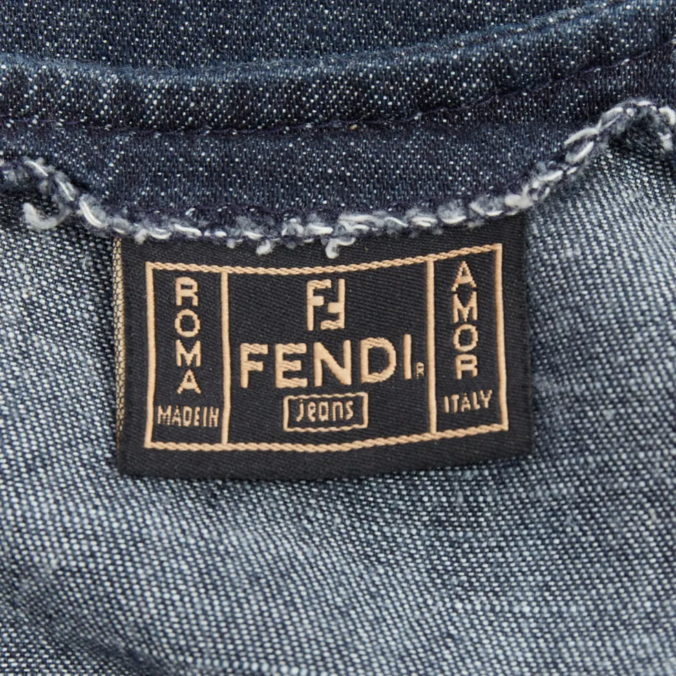 FENDI JEANS Vintage indigo  blue denim floral applique casual midi dress