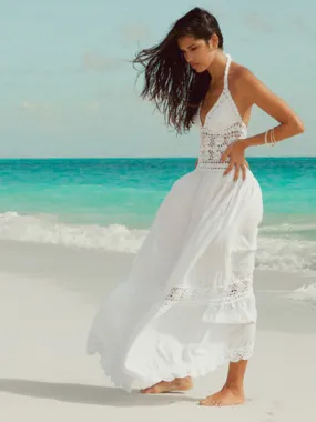 Filigree Halter Maxi Dress - White