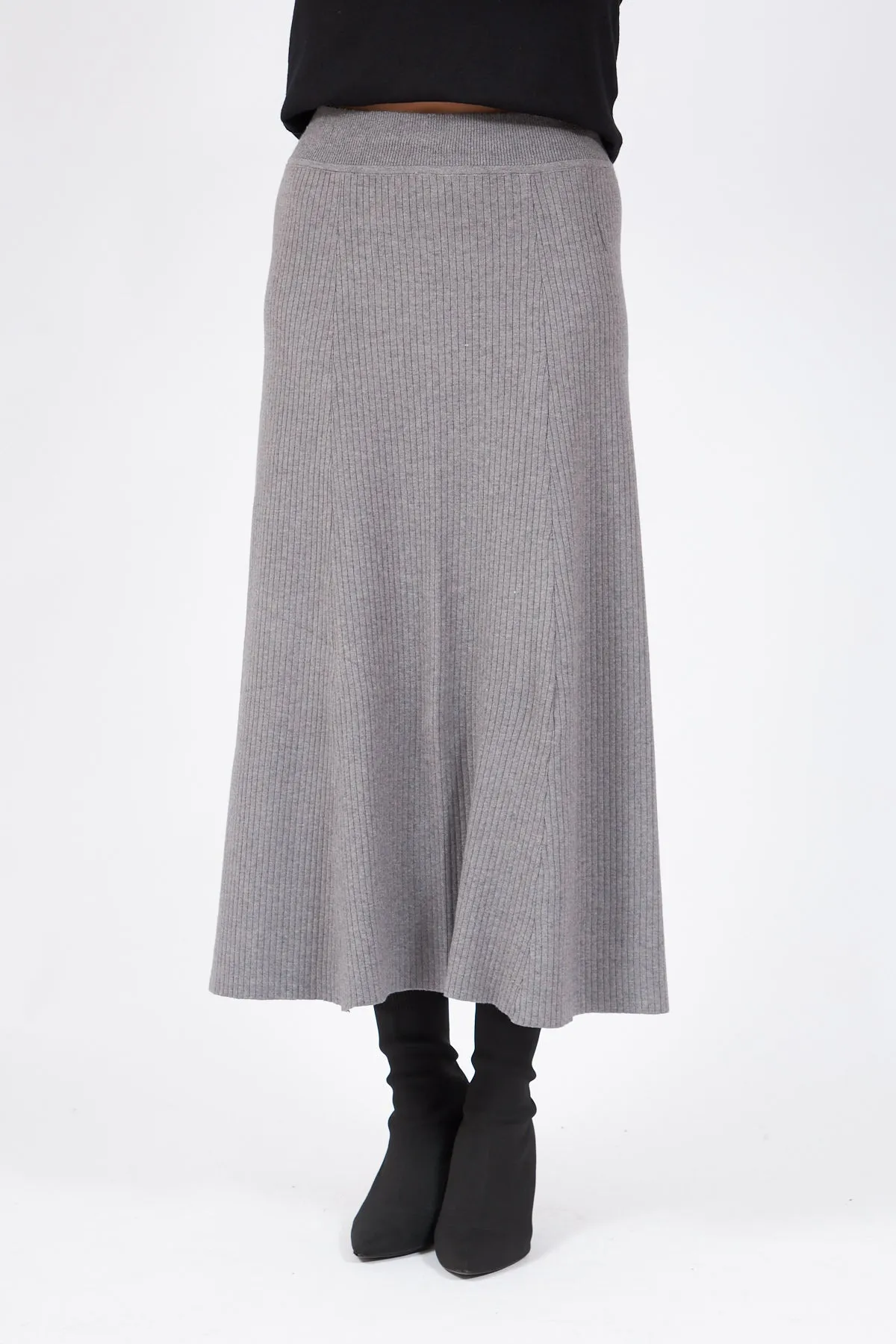 Gray Ribbed Midi Skirt