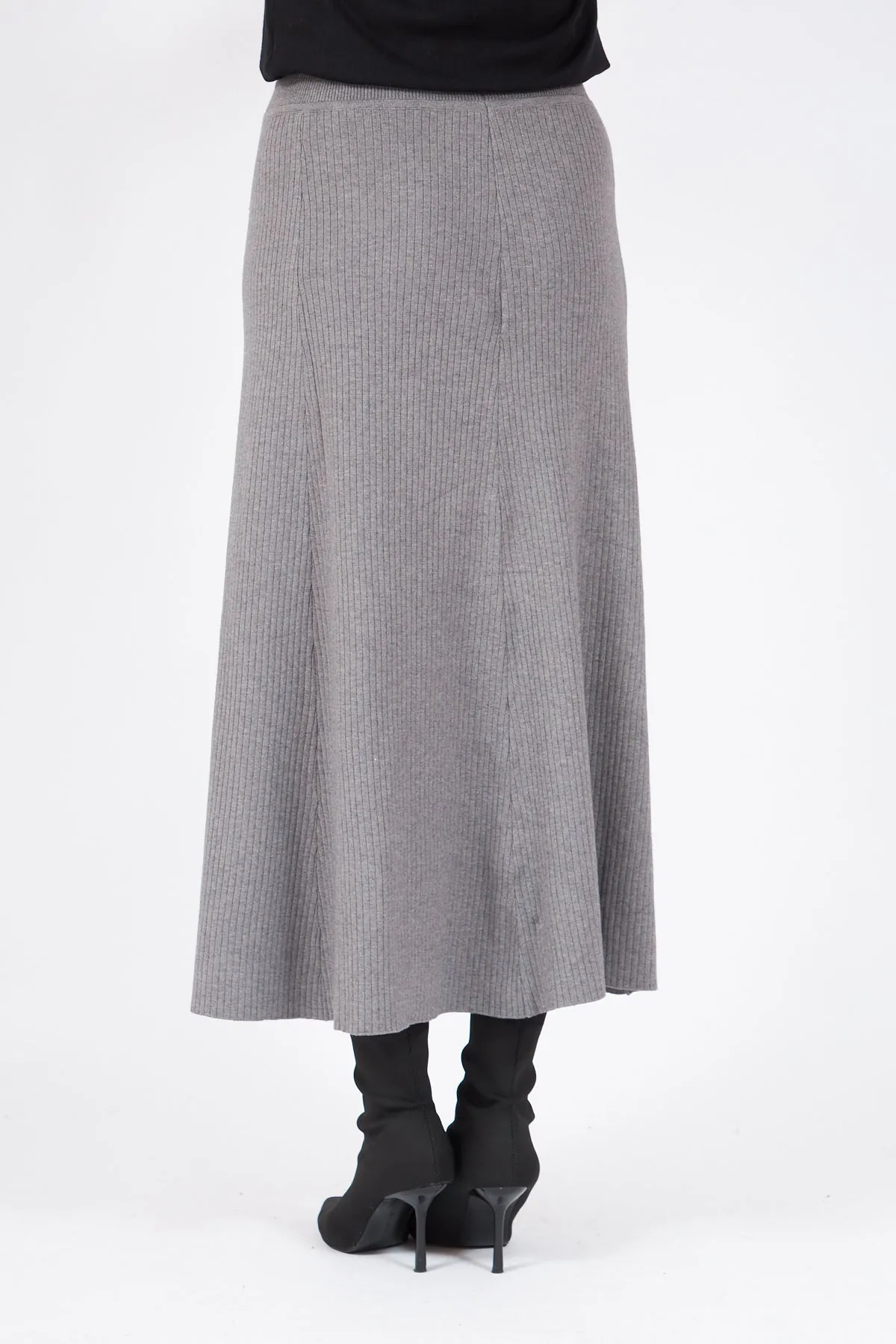Gray Ribbed Midi Skirt
