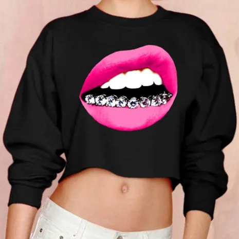 Grill Lips Black Crop Top Sweater
