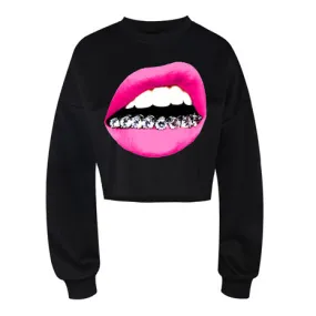 Grill Lips Black Crop Top Sweater