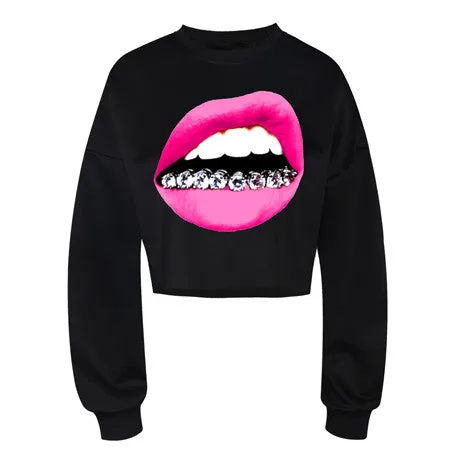 Grill Lips Black Crop Top Sweater