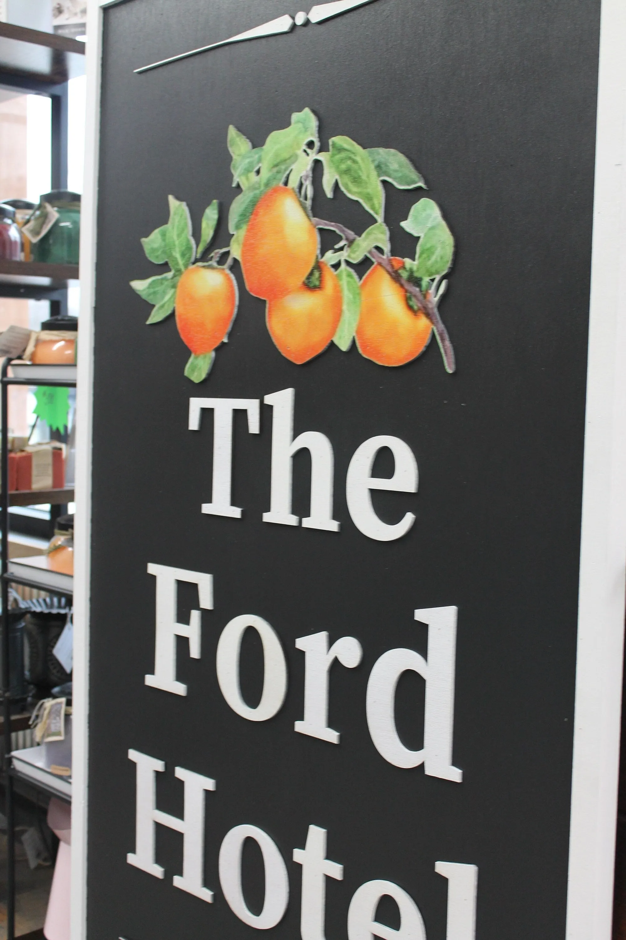 Hotel Peaches Oranges Customized Personalized Logo Uv printed and Raised letters Commerical Signage Elevated logo Business Front Sign