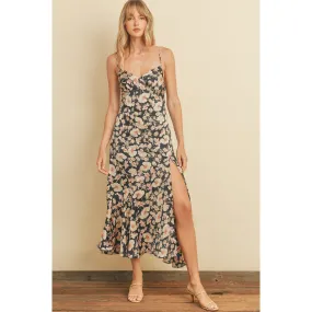 Indigo Mood Tie Back Slit Midi Dress
