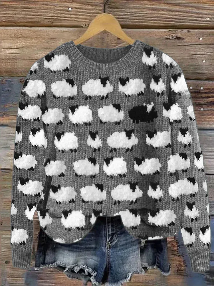 Ivyshape | Cozy Vintage Knitted Sheep Wool Jumper for Women