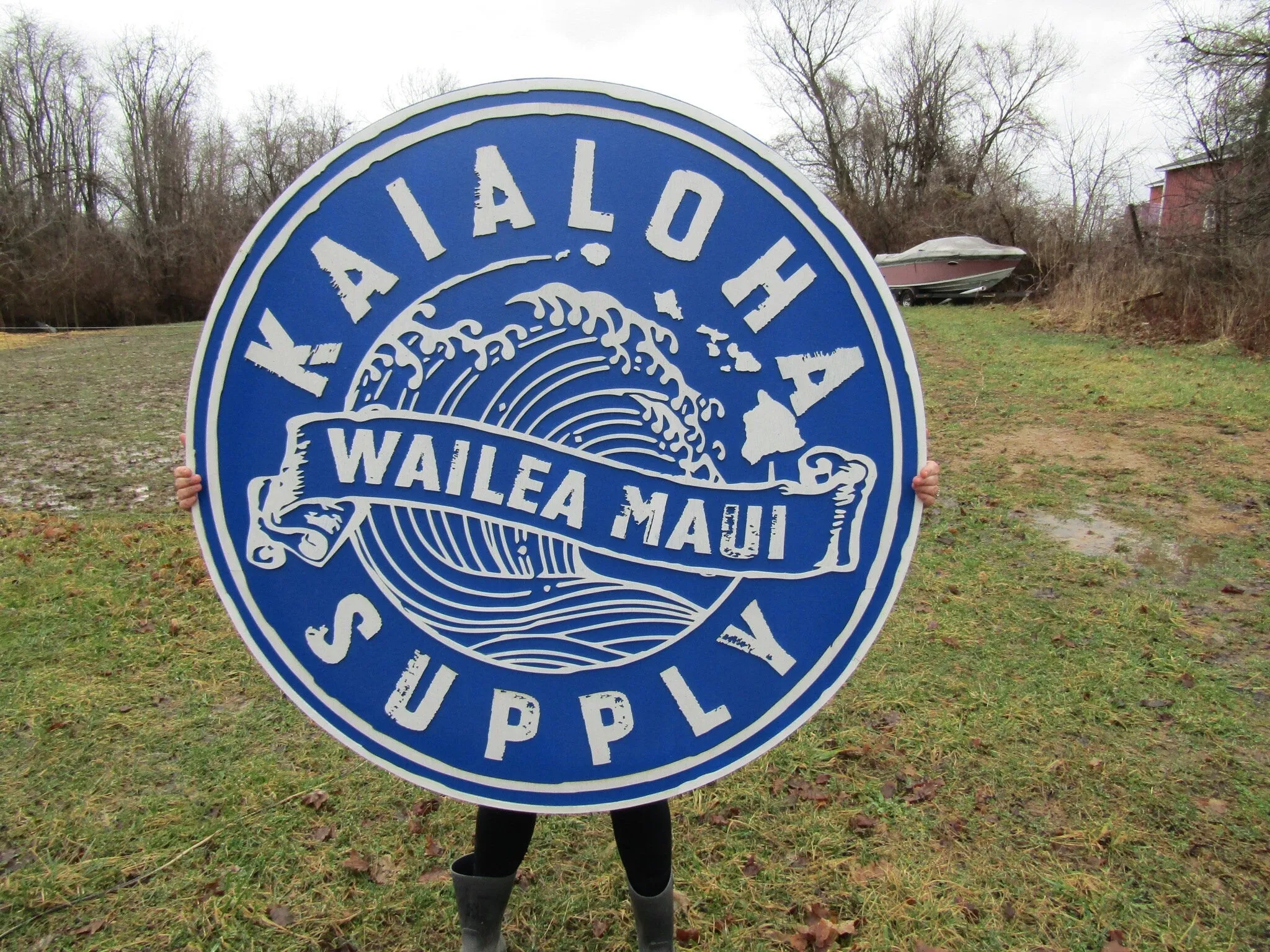 lot of 2 Extra Large Round Custom Signs Commerical Signage Signs Matching Business Logo Free Ship To Hawaii Made To Order Supply Store Ocean