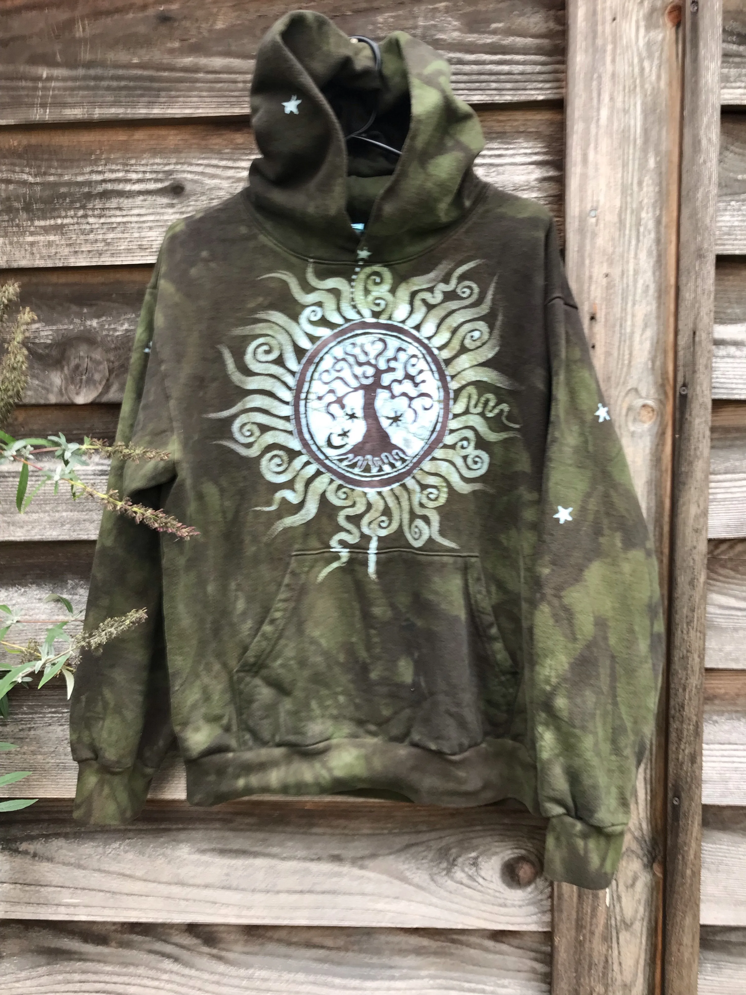 Made For Amanda MEMBERSHIP EXCLUSIVE Olive Tree of Life Batik Pullover Hoodie Size Large