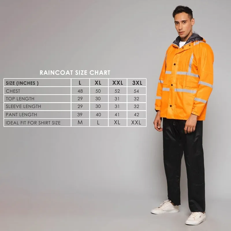 Men Rain Coat - Waterproof with Hood | Orange Jacket & Black Trouser | Size L