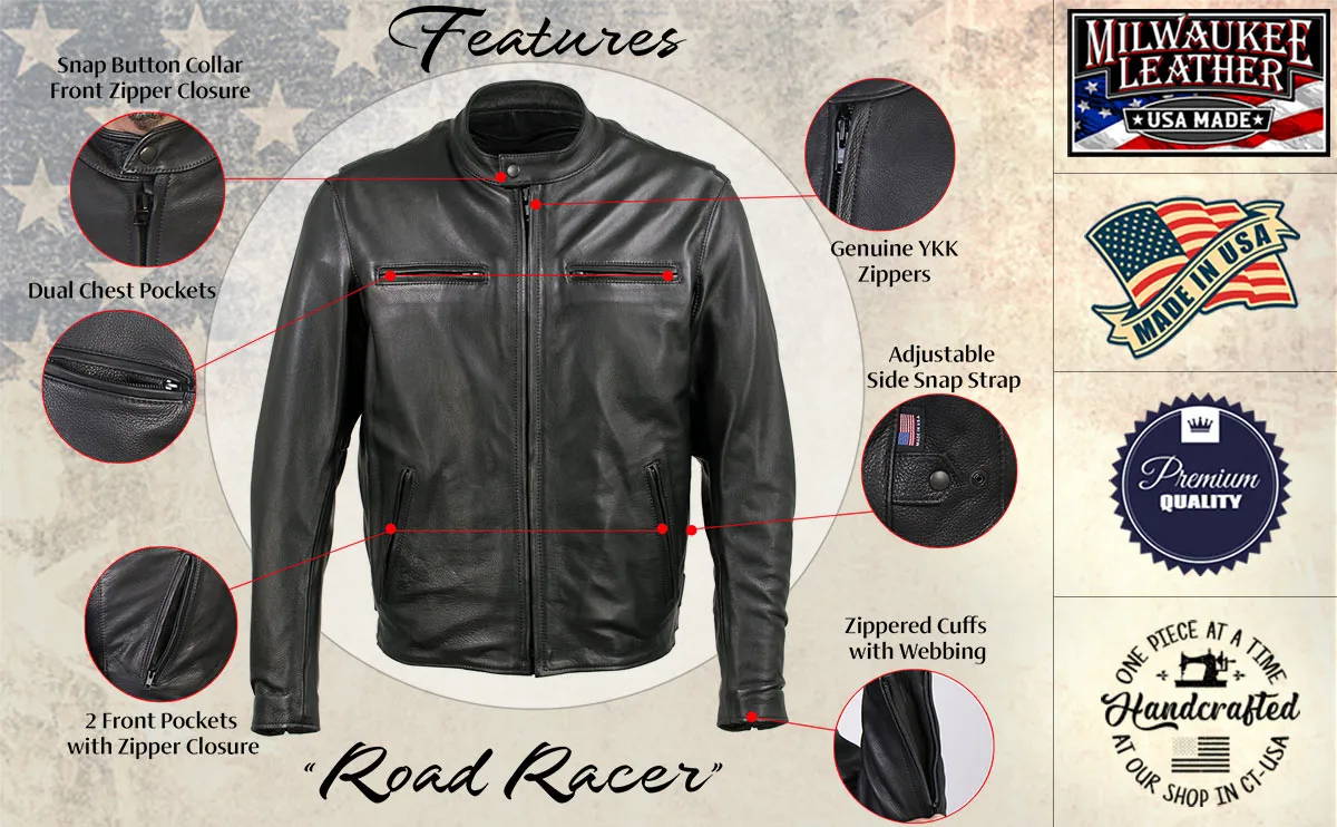 Milwaukee Leather USA MADE MLJKM5001 Men's Black 'Road Racer' Premium