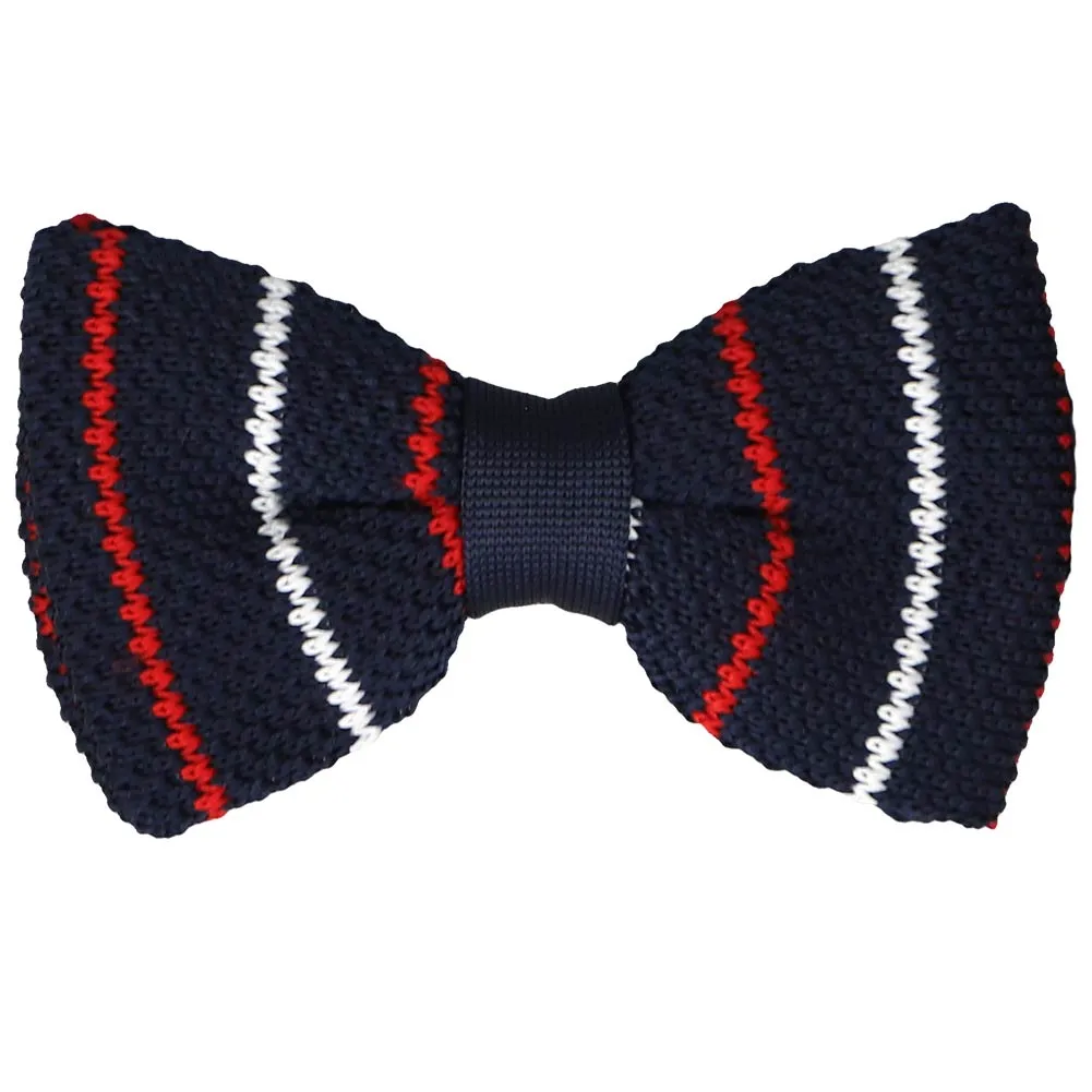 Navy Blue Thin Striped Knit Bow Tie