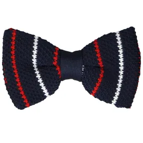 Navy Blue Thin Striped Knit Bow Tie