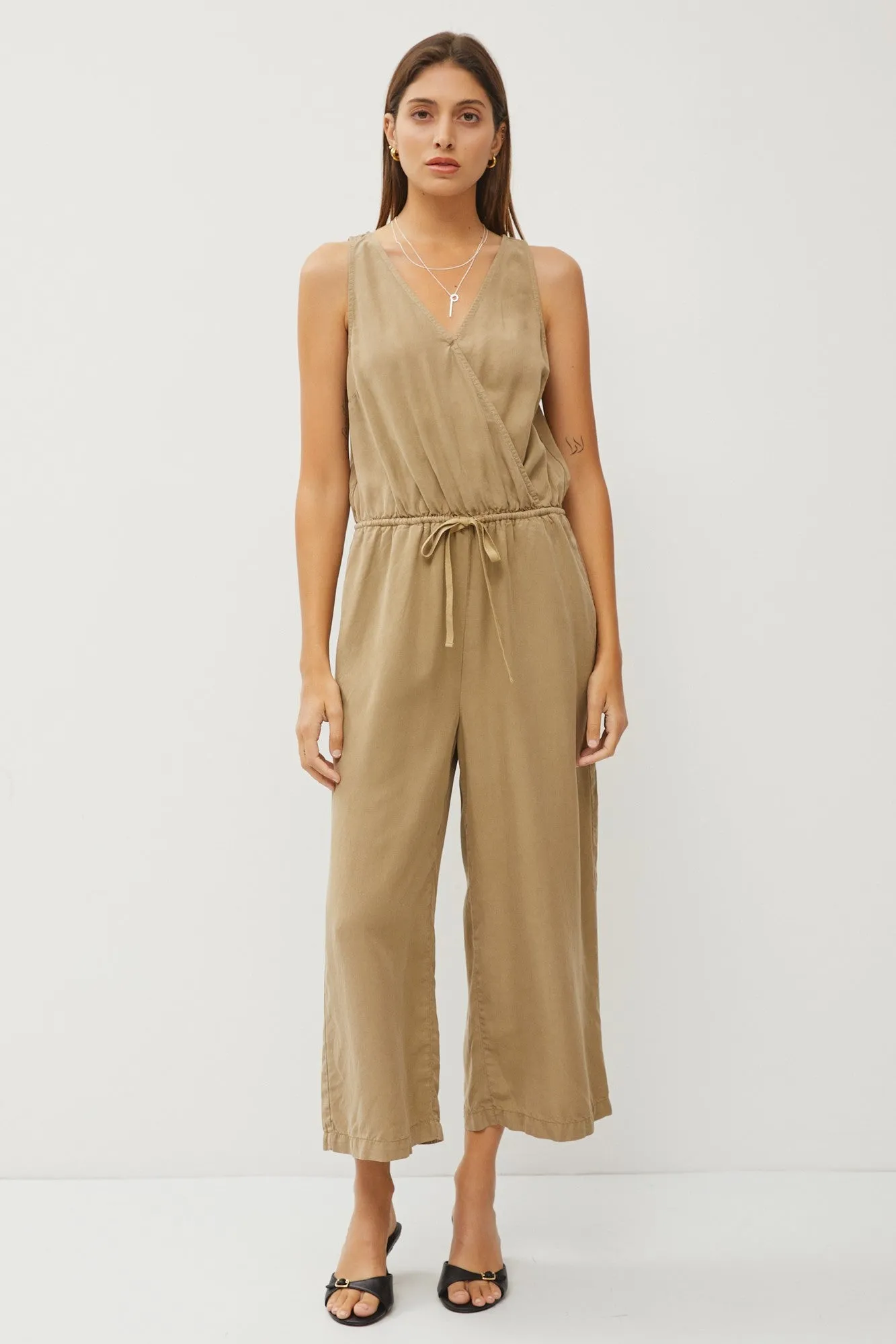 Olive Tencel Wrap Drawstring Jumpsuit