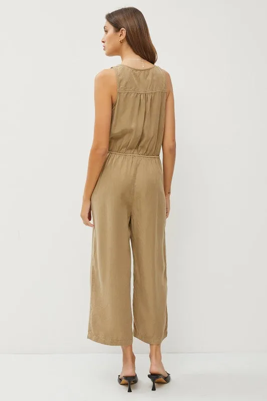 Olive Tencel Wrap Drawstring Jumpsuit