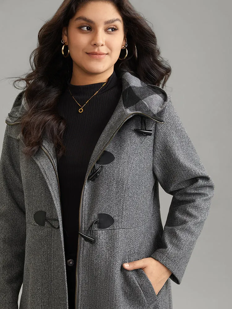 Plaid Hooded Pocket Duffle Button Tunic Coat
