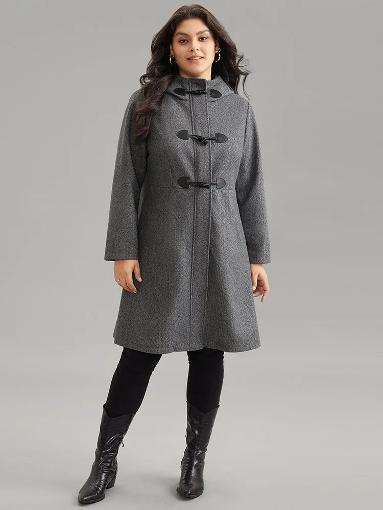 Plaid Hooded Pocket Duffle Button Tunic Coat