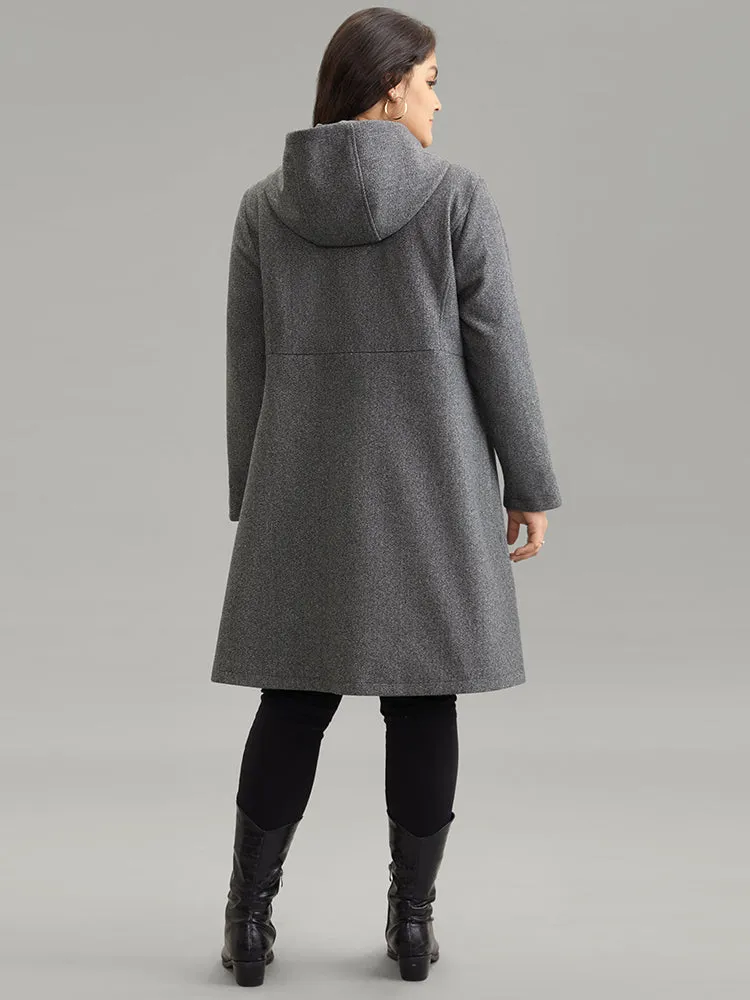 Plaid Hooded Pocket Duffle Button Tunic Coat