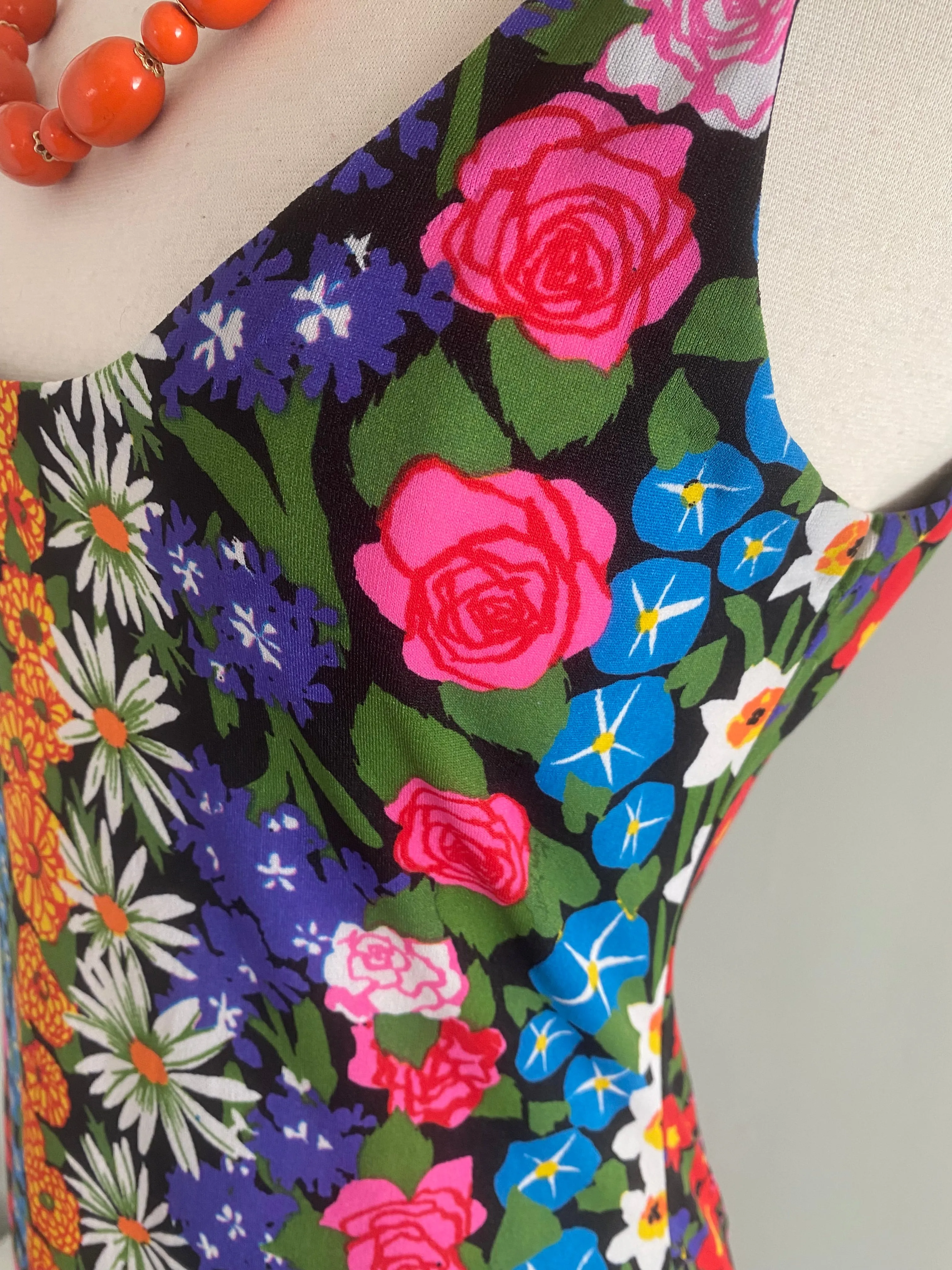 Rare 1970's KEN SCOTT Made in Italy Garden Print Midi Dress / SM
