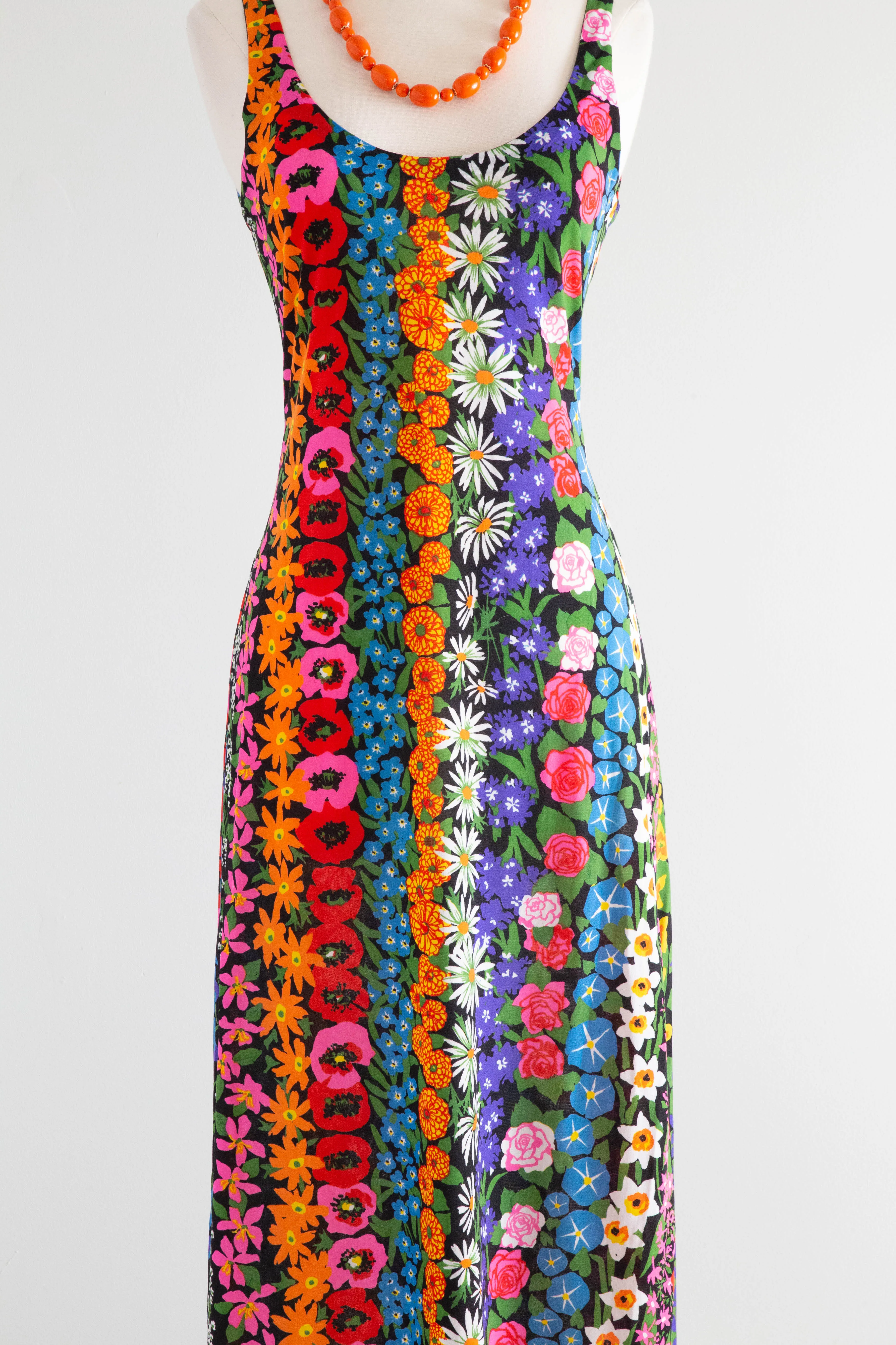 Rare 1970's KEN SCOTT Made in Italy Garden Print Midi Dress / SM