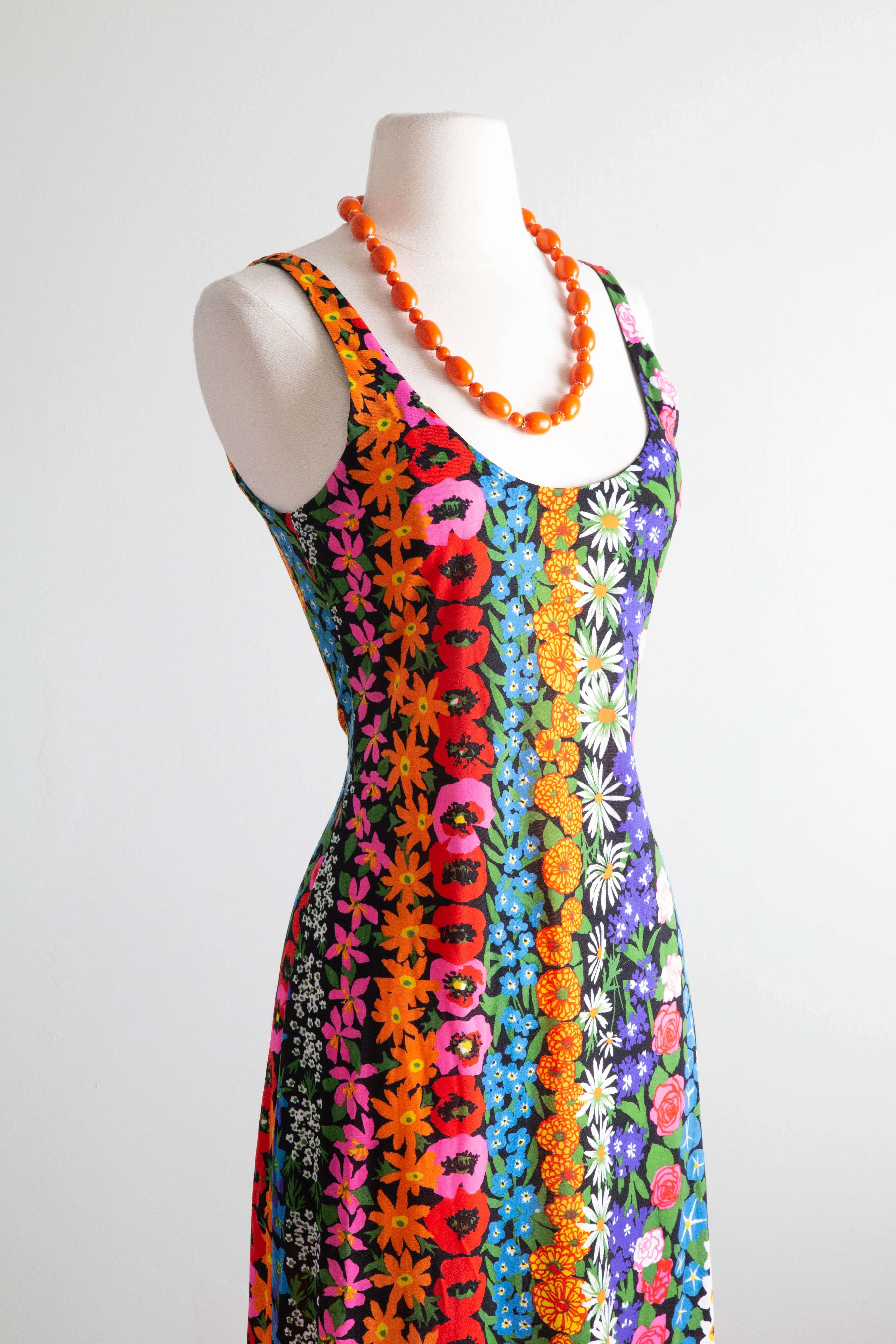 Rare 1970's KEN SCOTT Made in Italy Garden Print Midi Dress / SM