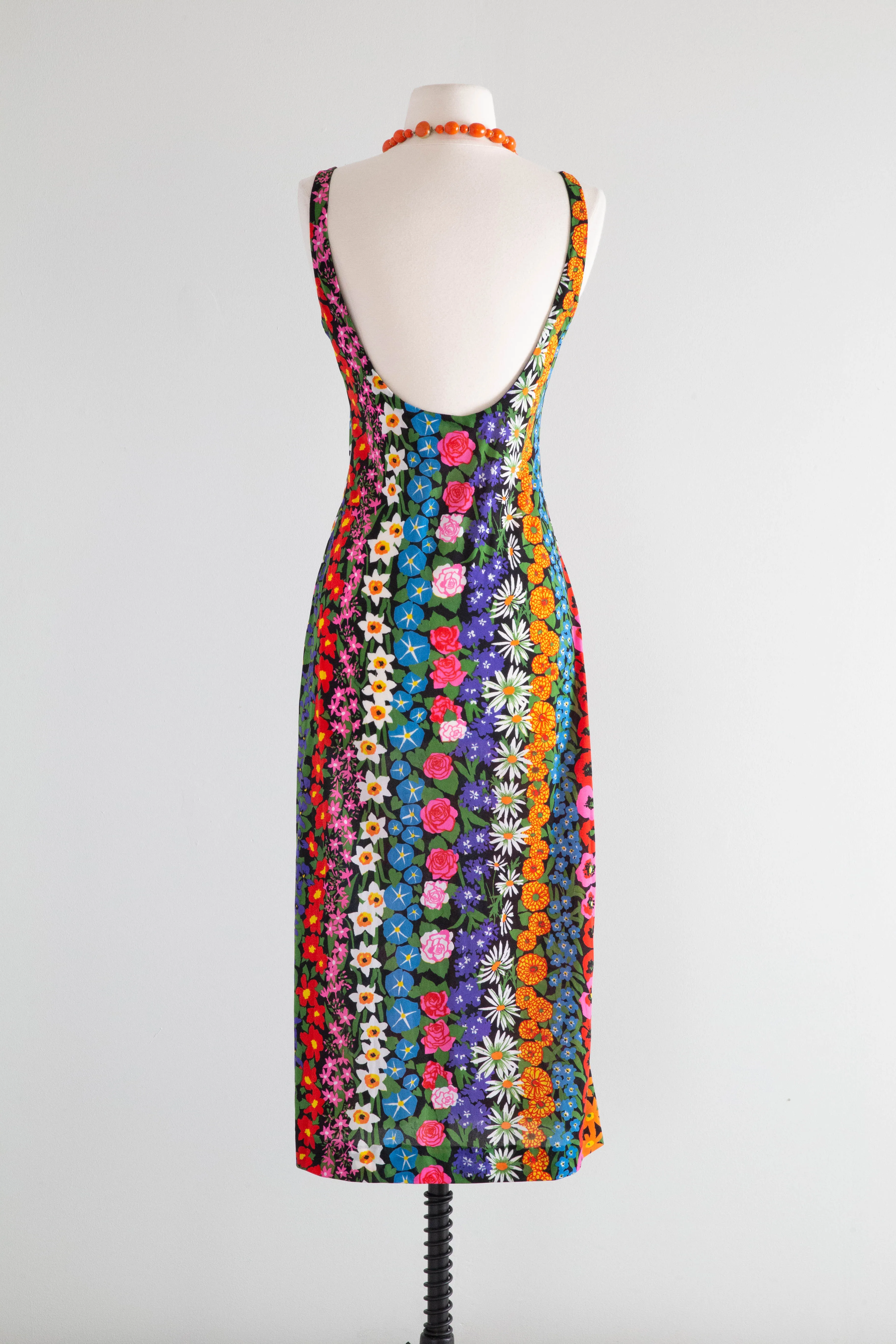 Rare 1970's KEN SCOTT Made in Italy Garden Print Midi Dress / SM
