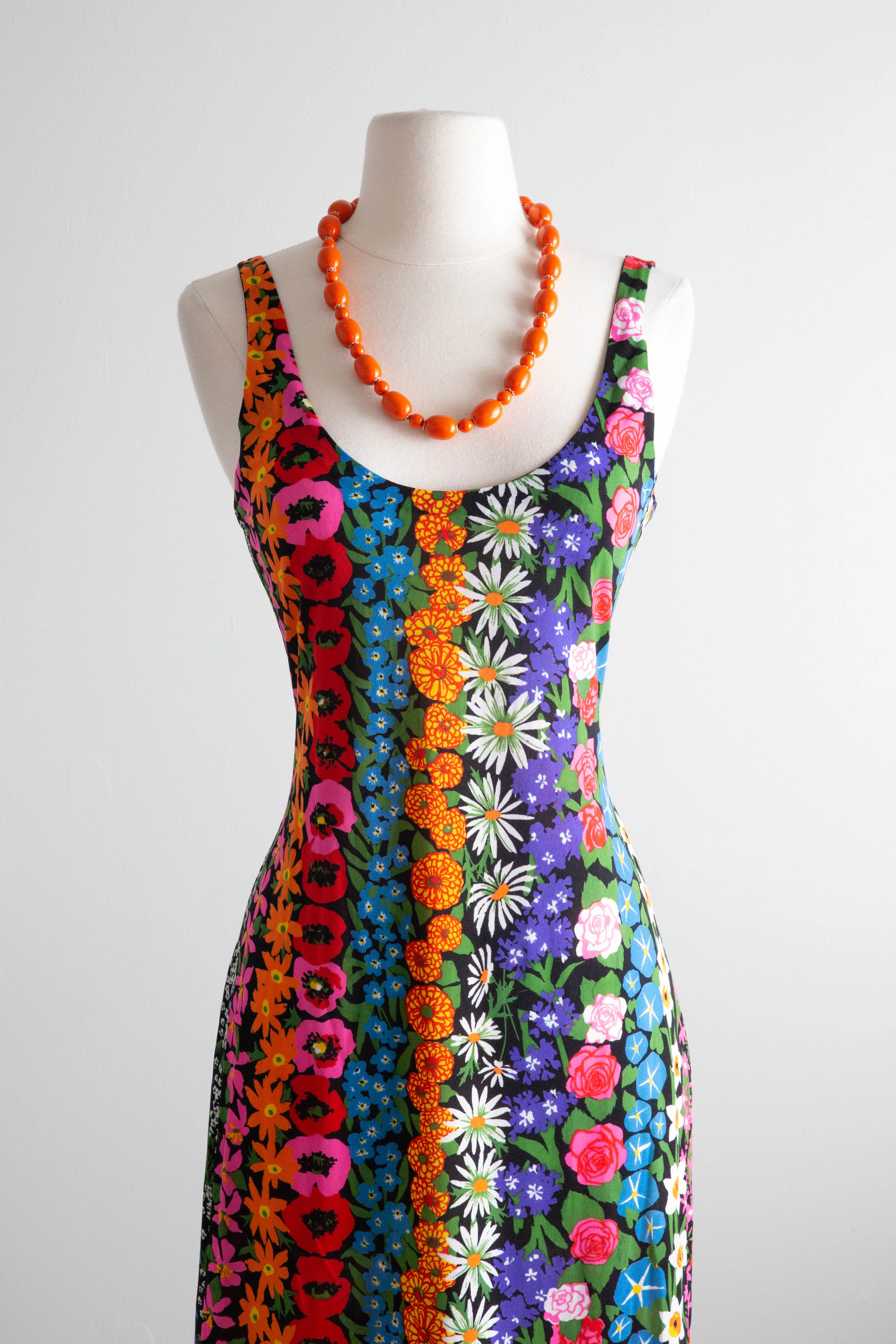 Rare 1970's KEN SCOTT Made in Italy Garden Print Midi Dress / SM