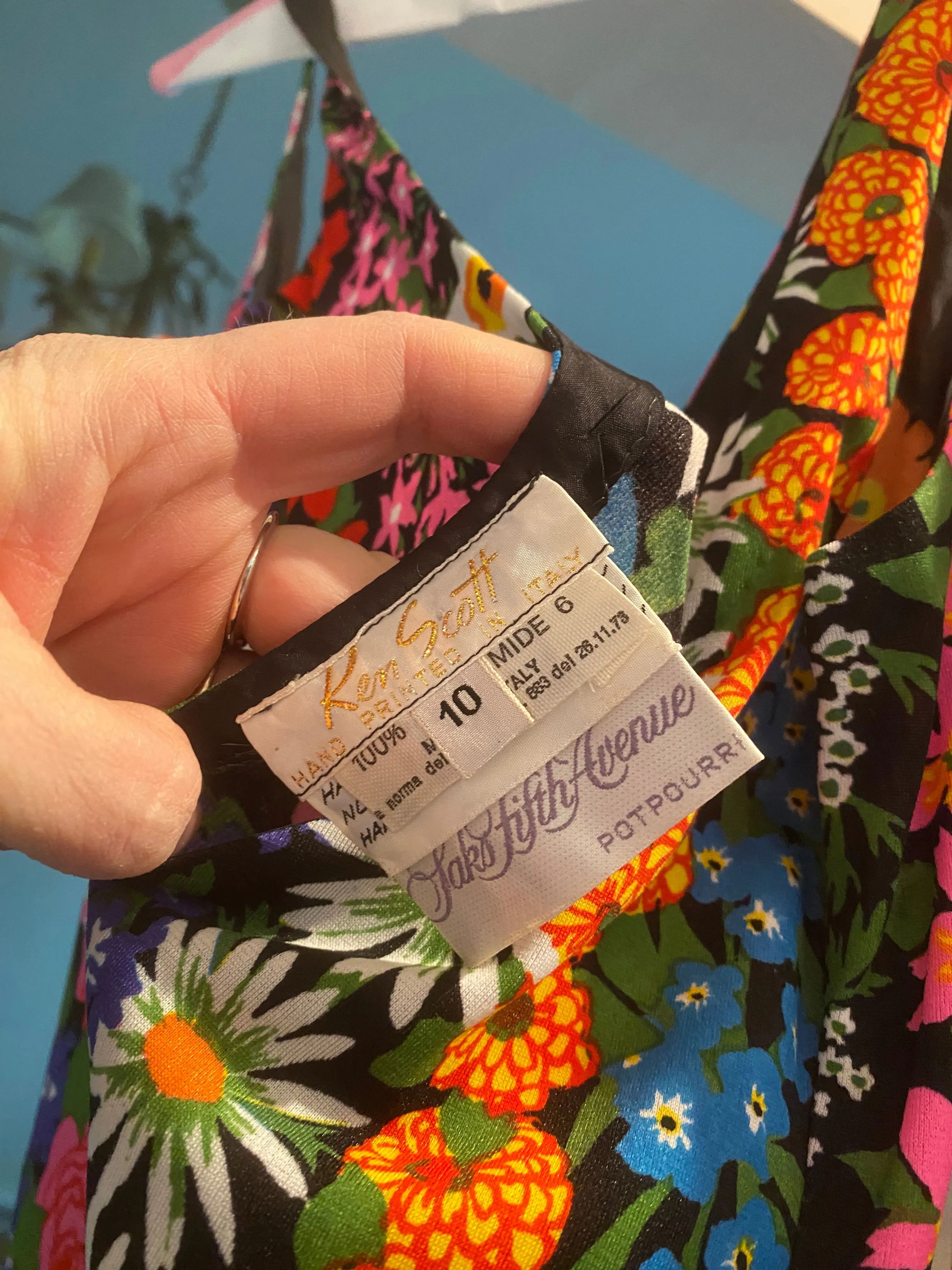 Rare 1970's KEN SCOTT Made in Italy Garden Print Midi Dress / SM