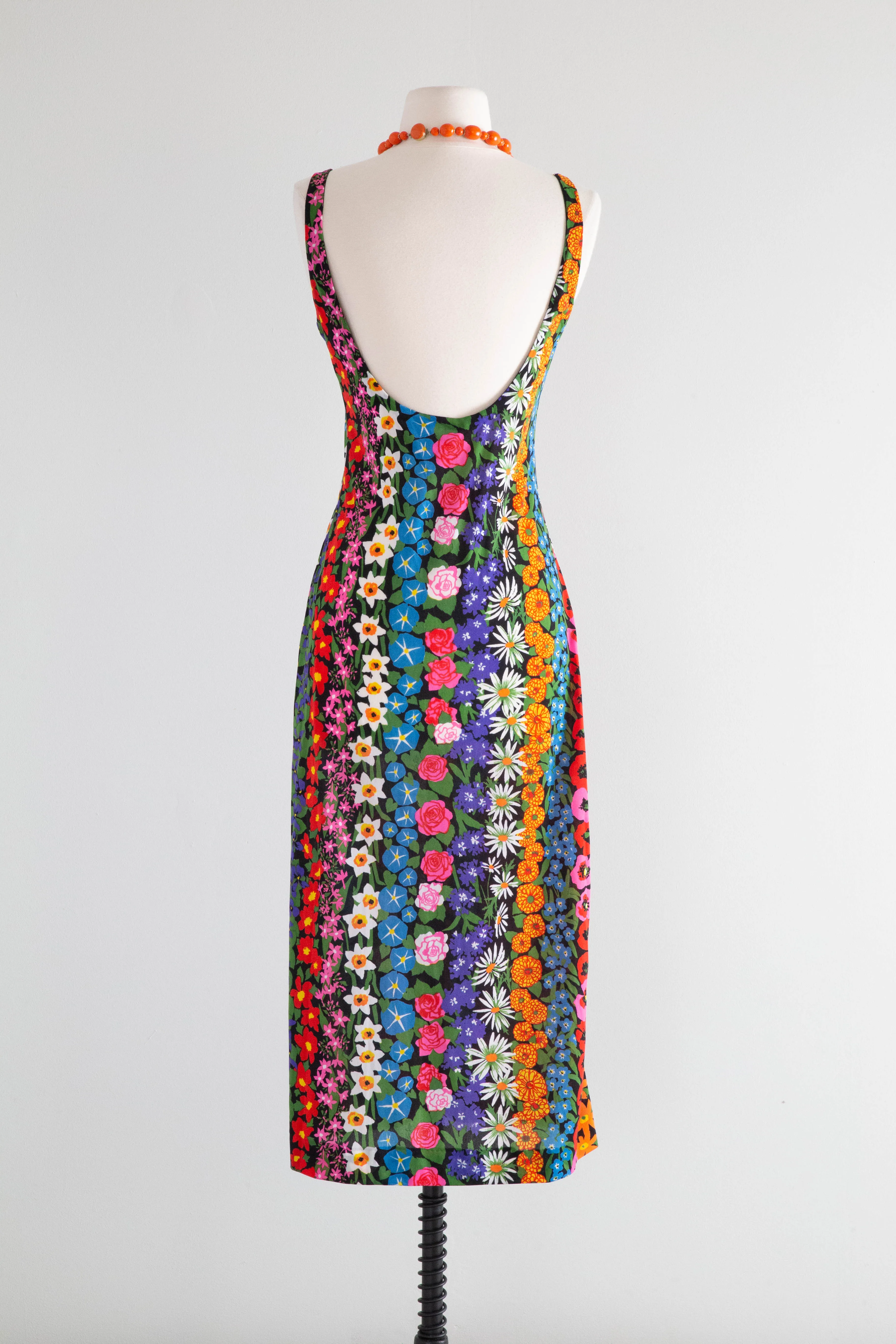 Rare 1970's KEN SCOTT Made in Italy Garden Print Midi Dress / SM