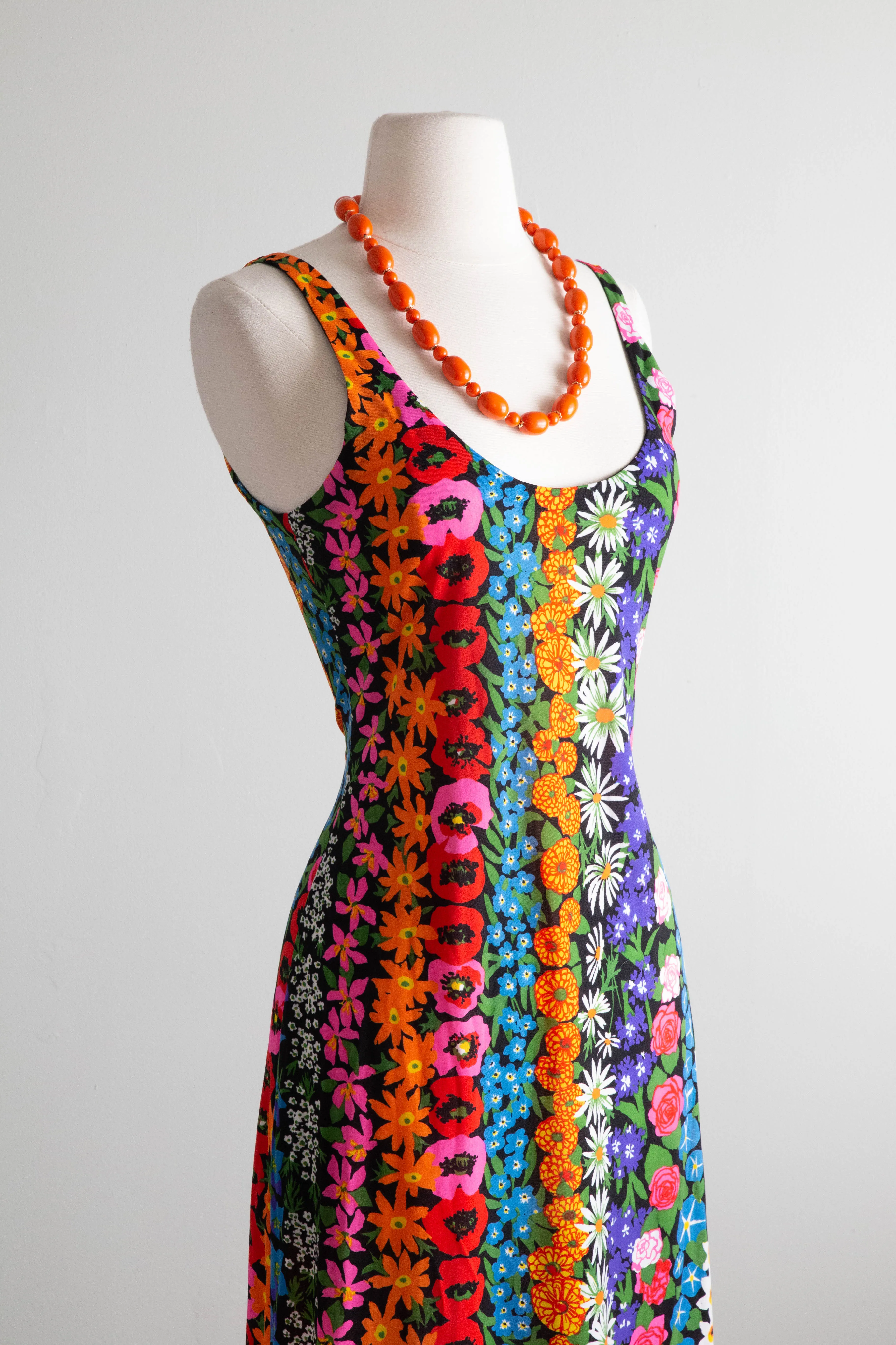 Rare 1970's KEN SCOTT Made in Italy Garden Print Midi Dress / SM