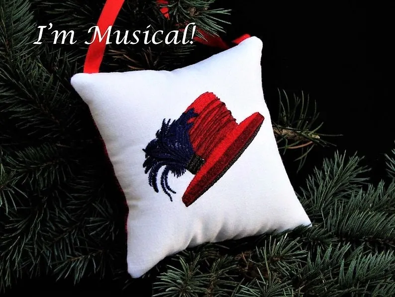 Red Hat Music Box Pillow -- Personalized Embroidered MUSICAL Keepsake